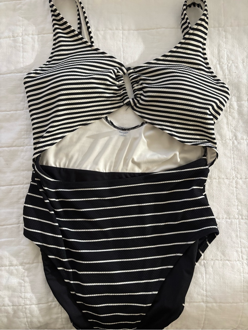 Old Navy Black and White Striped One-Piece with Front Knot
